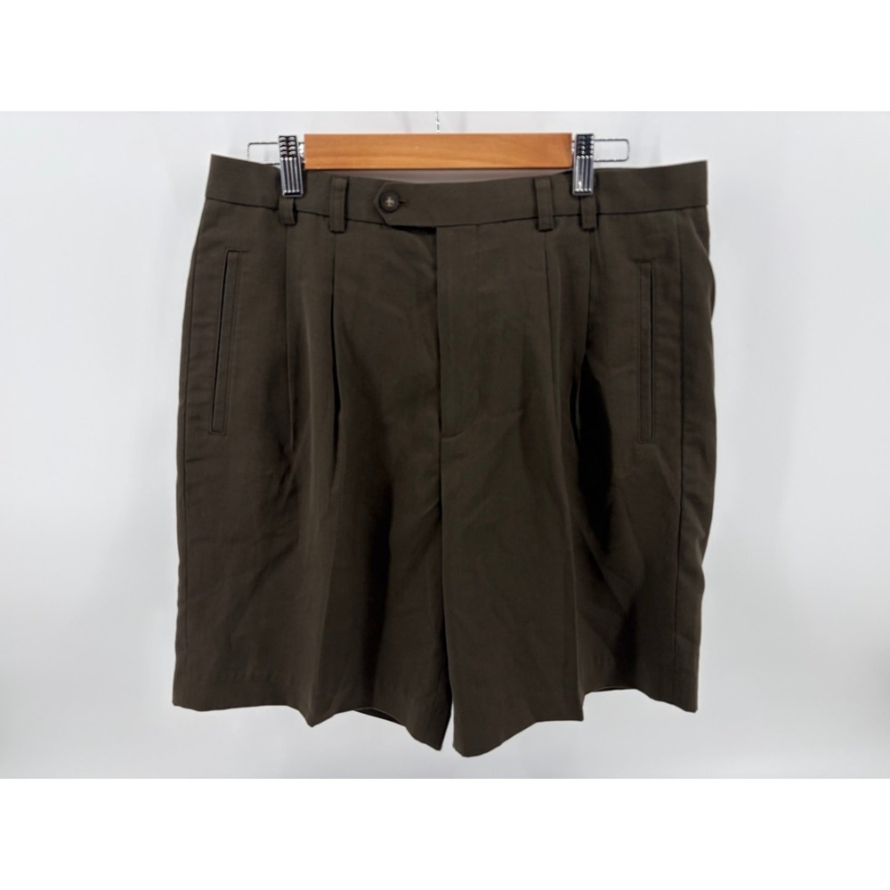 Cutter & Buck, Pleated Shorts, Rayon Blend, Olive/Brown, Men's Size 34, Pre-Own